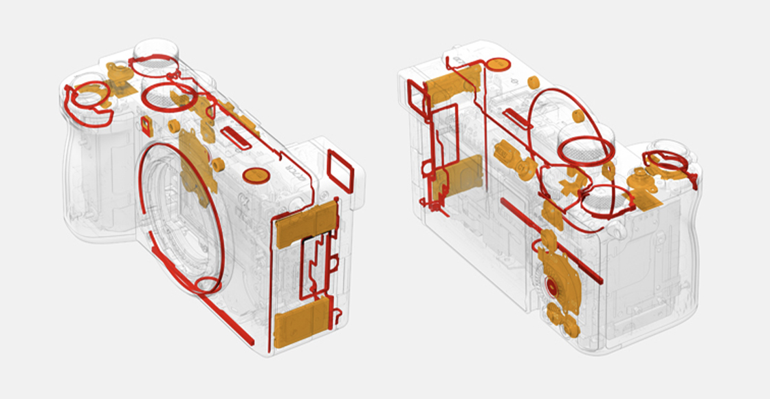 Илюстрация, на която се виждат местата на уплътненията, осигуряващи устойчивост на вода и прах